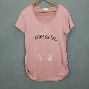 Ruby & Lace Maternity T Shirt Womens Large Pink I Only Make Miracles‎ Hands Logo